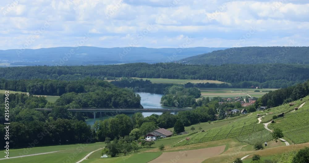 Wide angle shot of the upper Rhine valley on the Swiss – German border near the city of Stein am Rhein on a beautifully sunny late spring day. Wide angle shot of the upper Rhine valley on the Swiss – German border near the city of Stein am Rhein on a beautifully sunny late spring day.