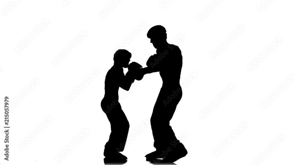 Athletes in sparring practice the correct blows. Silhouette. White background Athletes in sparring practice the correct blows. Silhouette. White background