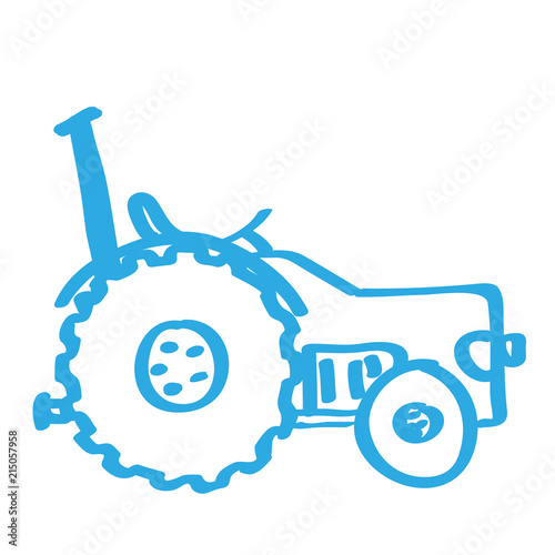 Handgezeichneter Traktor in blau