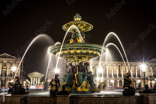 Place Concorde at night with fountains rivers and seas