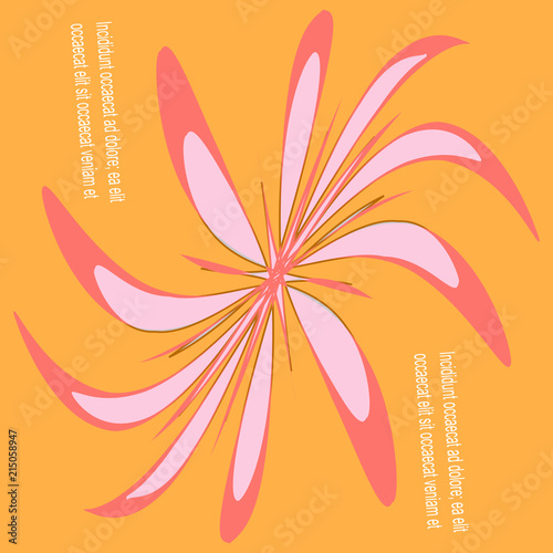 The flower is curved, the petals color is pink, the background is orange.