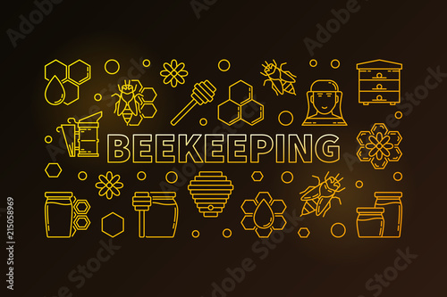 Beekeeping vector colored horizontal illustration or banner
