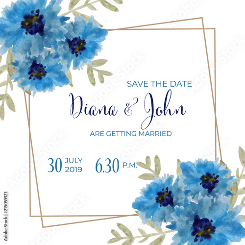 Beautiful wedding invitation with watercolor flowers. Save de date card