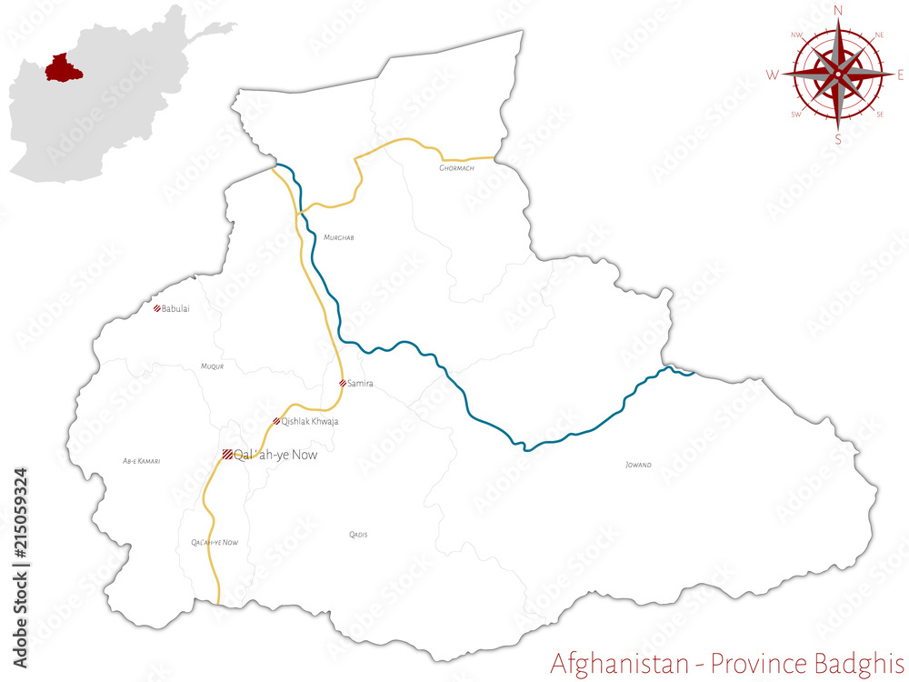Large and detailed map of the afghan province of Badghis.