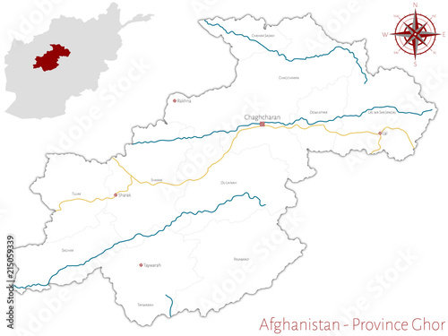Large and detailed map of the afghan province of Ghor.