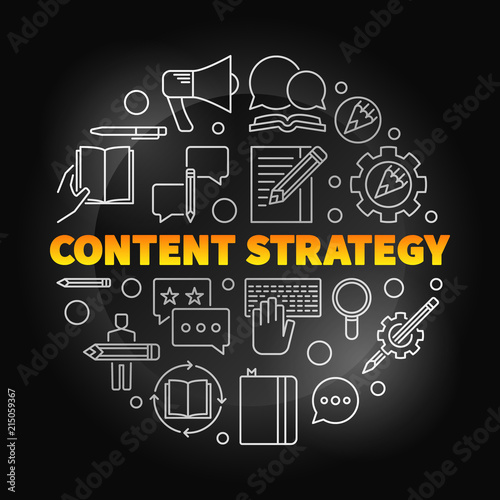 Content Strategy round vector colored linear illustration