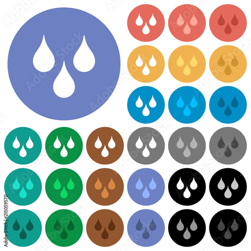 Water drops round flat multi colored icons