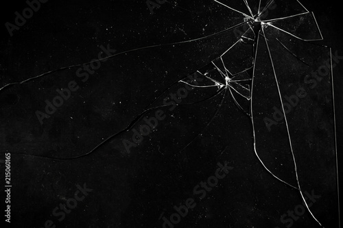 Broken Glass With Sharp Pieces Over Black Stock Photo, Picture and