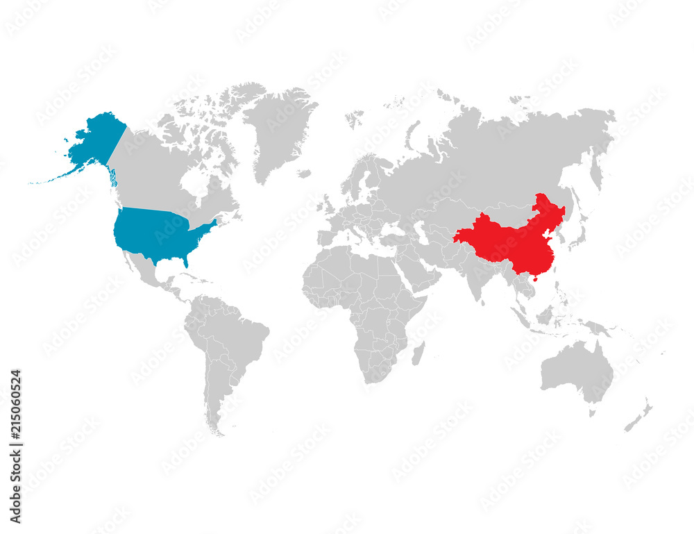 Obraz premium USA and China at the World Map.