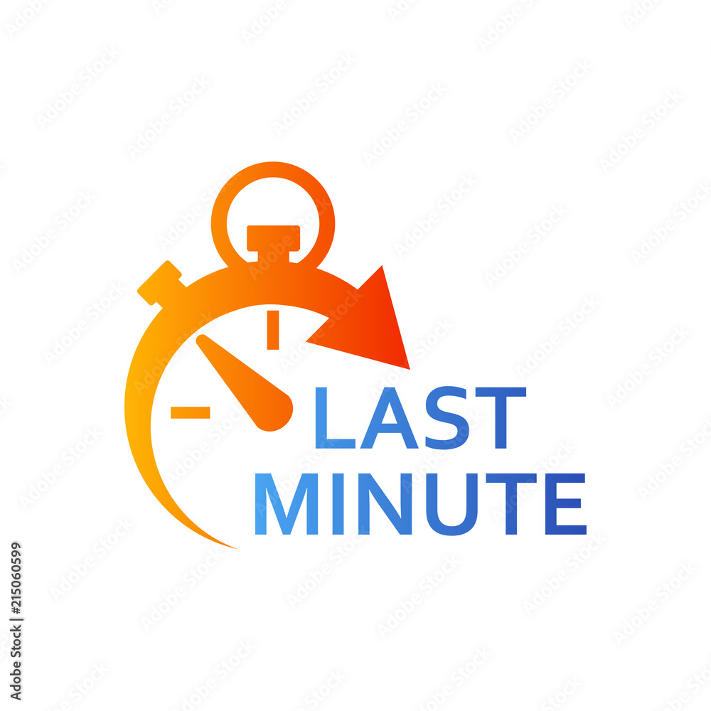 Icono plano cronometro con LAST MINUTE en azul y naranja