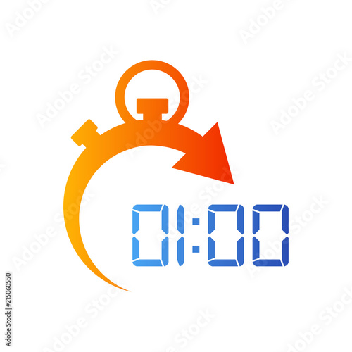 Icono plano cronometro 0100 digital en azul y naranja