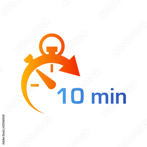 Icono plano cronometro con 10 min en azul y naranja