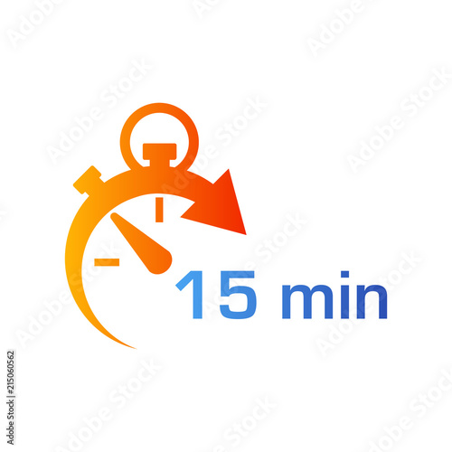 Icono plano cronometro con 15 min en azul y naranja