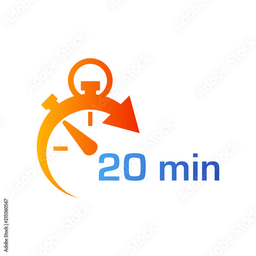 Icono plano cronometro con 20 min en azul y naranja