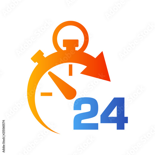 Icono plano cronometro con 24 en azul y naranja