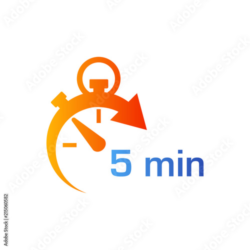 Icono plano cronometro con 5 min en azul y naranja