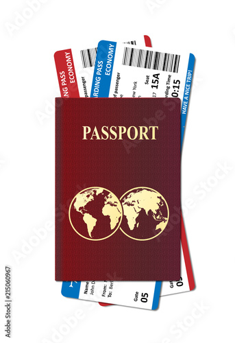 Illustration of International passport with tickets. Holiday and vacation Air travel concept. Vector