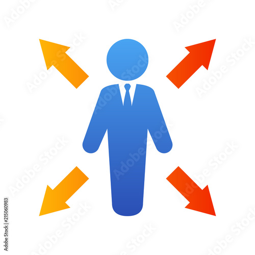 Icono plano hombre con flechas en azul y naranja