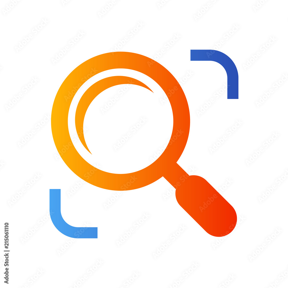 Logotipo buscar con lupa en azul y naranja