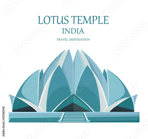 Lotus temple India Vector. Landmark attraction isolated. travel card illustration