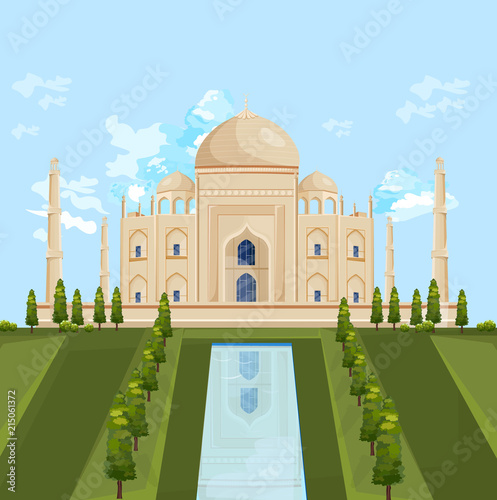Taj Mahal India famous building attraction Vector summer illustrations