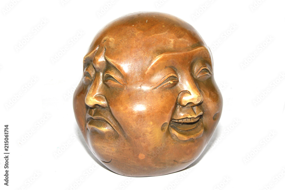 Multi headed Bronze Tibetan Buddha Head Statue on White Background Multi headed Bronze Tibetan Buddha Head Statue on White Background