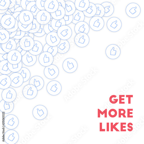 Social media icons. Social media marketing concept. Falling scattered thumbs up. Scattered top left 