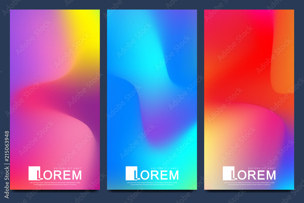 Packaging product design label and stickers templates for luxury or premium products brands in trendy vibrant gradient colors with abstract fluid shapes, paint splashes, ink drops. Futuristic banners.