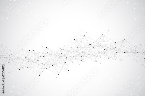 Technology abstract background with connected line and dots. Big data visualization. Perspective backdrop visualization. Analytical networks. Vector illustration.