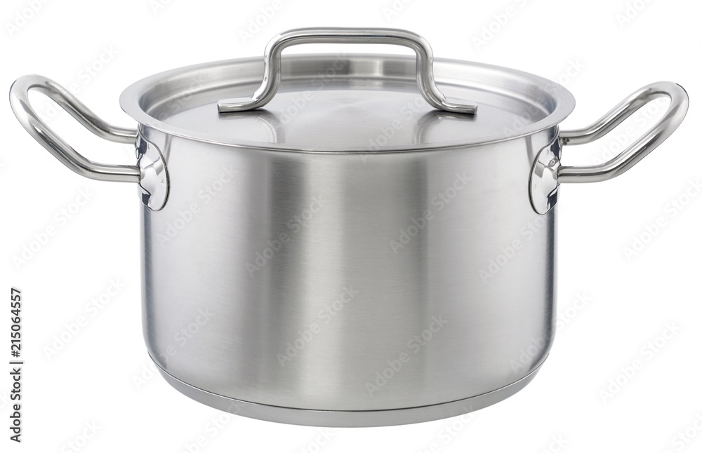 Metal saucepan with closed lid. Рan isolated on white background Metal saucepan with closed lid. Рan isolated on white background