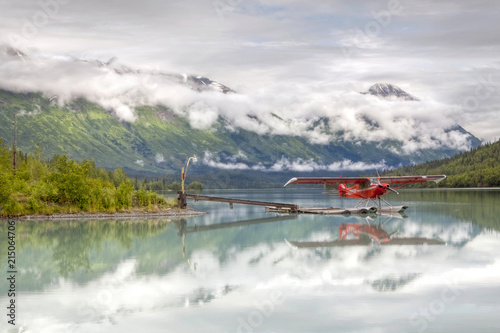 Seaplane on Lake Trail in the Kenai Mountains, Kenai Peninsula, Alaska, USA, PublicGround, North America photo