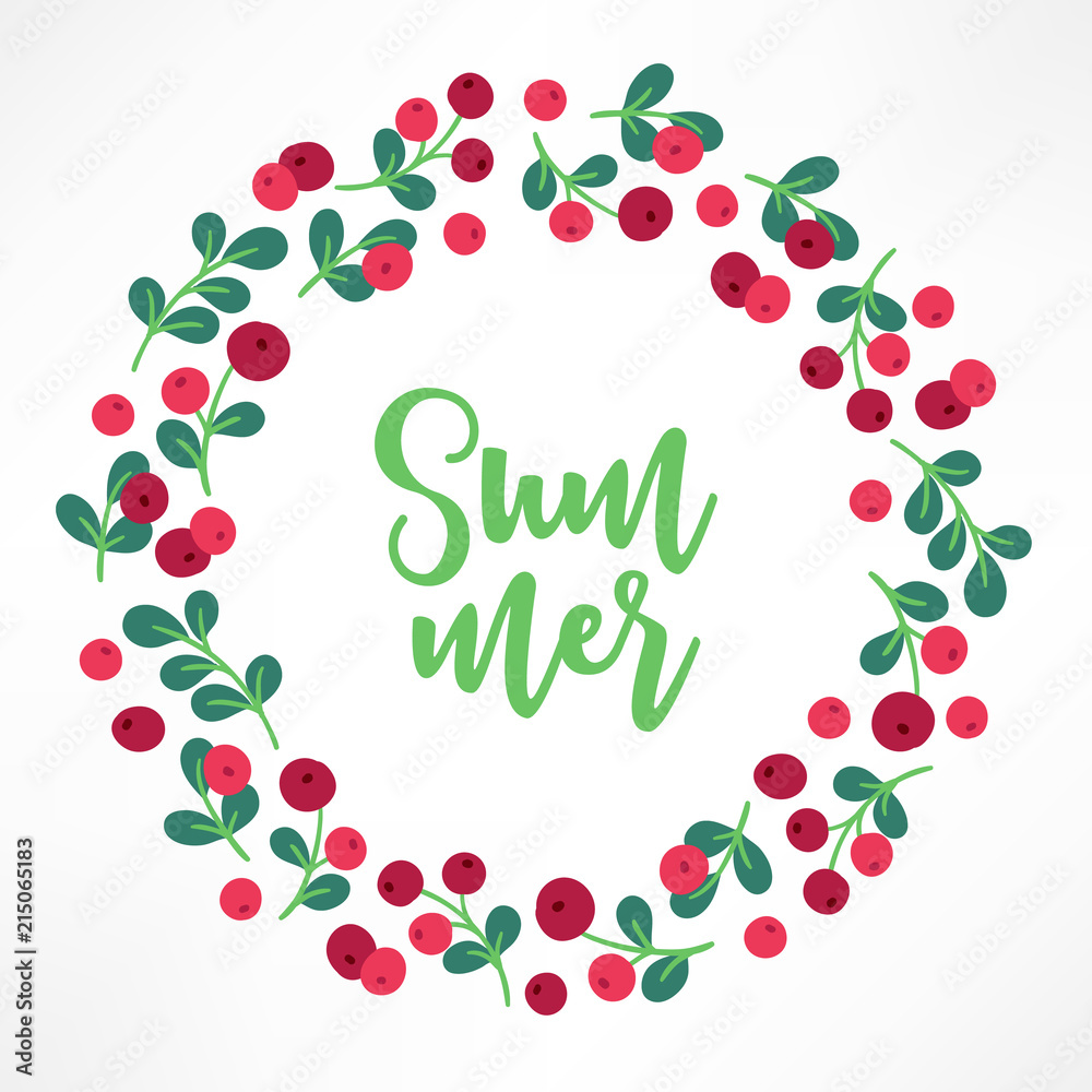 Fruit wreath with cowberry on white background