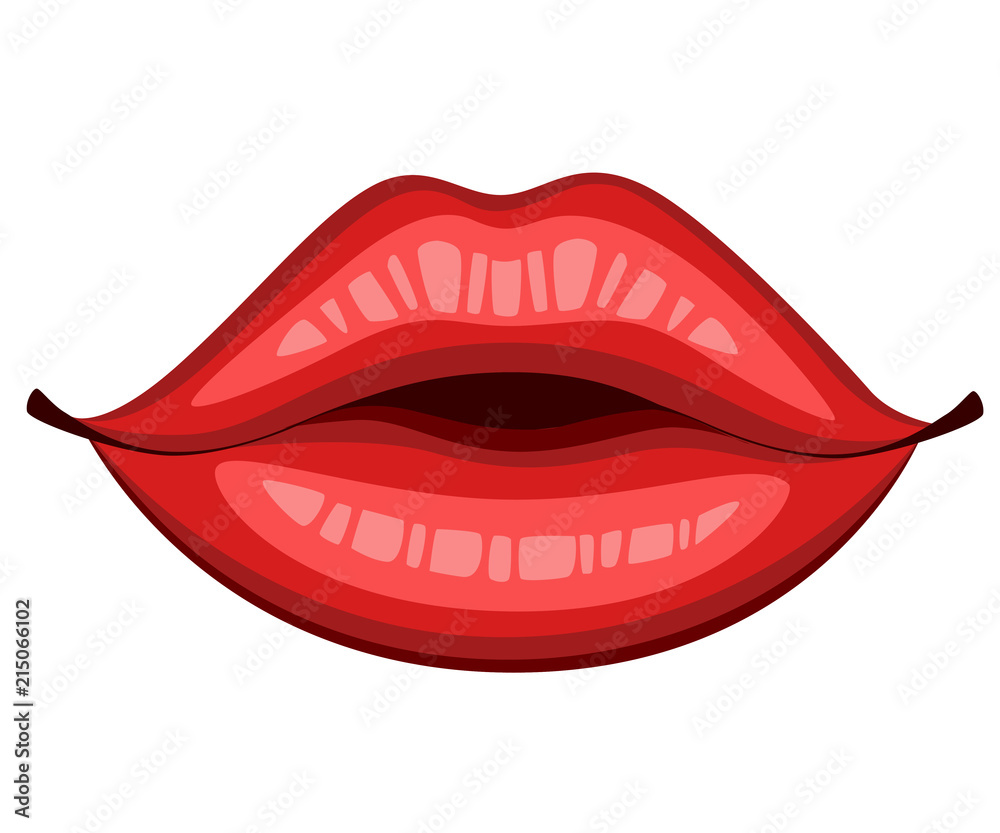 Red Lips Kiss Flat Style Mouth And Lips Kiss Sexy Logo Icon For Card Vector Illustration