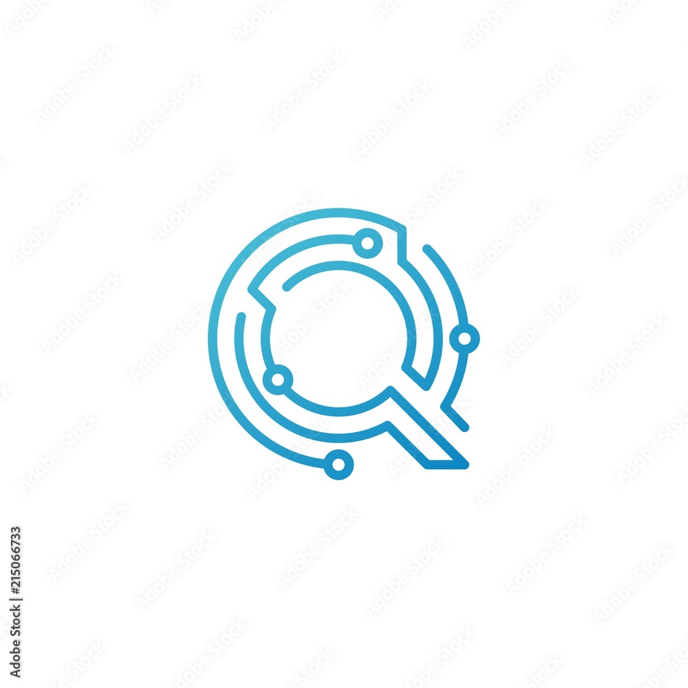 q letter tech initial logo vector icon line q letter tech initial logo vector icon line