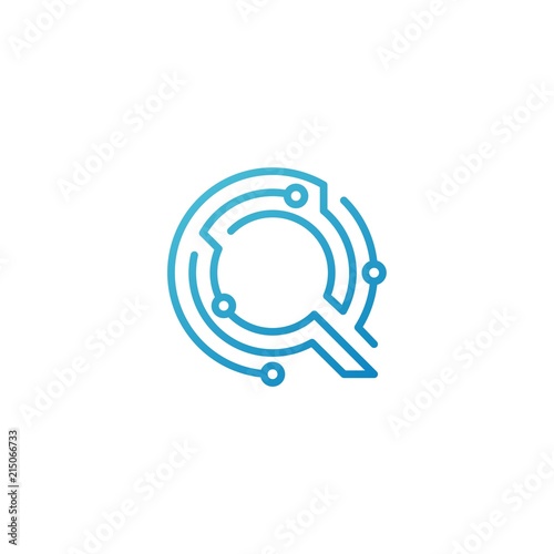 q letter tech initial logo vector icon line