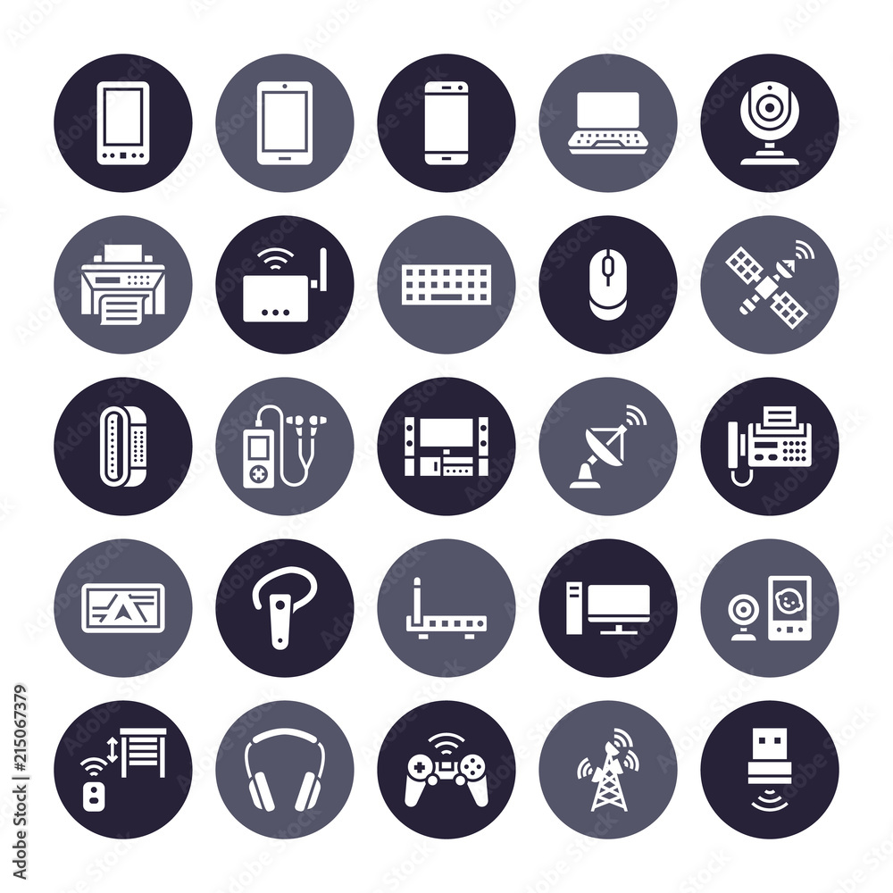 Wireless devices flat glyph icons. Wifi internet connection technology signs. Router, computer, smartphone, tablet, laptop, printer, satellite. Vector silhouette illustration for electronic store. Wireless devices flat glyph icons. Wifi internet connection technology signs. Router, computer, smartphone, tablet, laptop, printer, satellite. Vector silhouette illustration for electronic store.