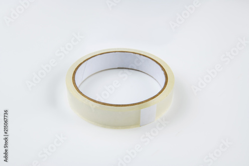 Roll of clear transparent sticky tape isolated on white background including clipping path.