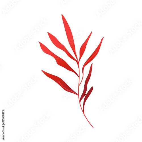 Red autumn branch of leaves isolated on white background. Seasonal decorative element for autumn natural design in flat style - plant foliage in gradient vector illustration.