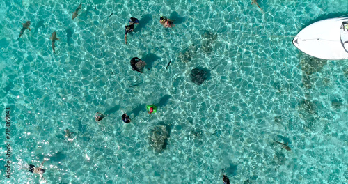 Foto snorkeling in a dream lagoon in French Polynesia, in an aerial view
