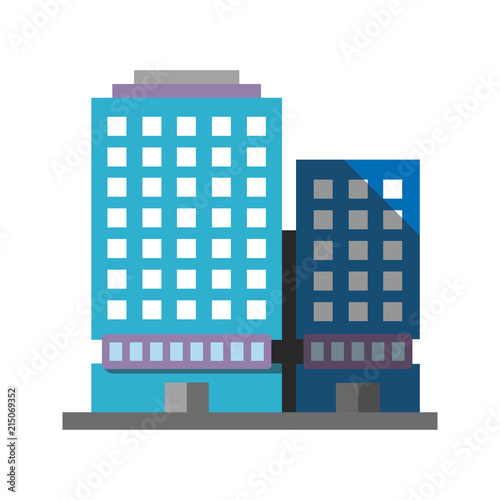 Office building flat design long shadow color icon