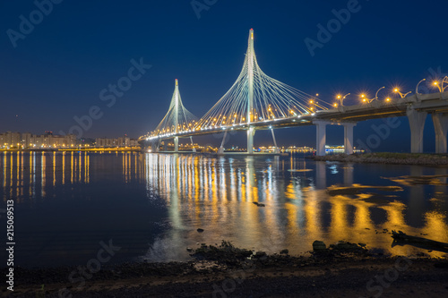 The cable-stayed bridge across the Petrovsky fairway of the western high-speed diameter. St. Petersburg. Russia © olgavisavi