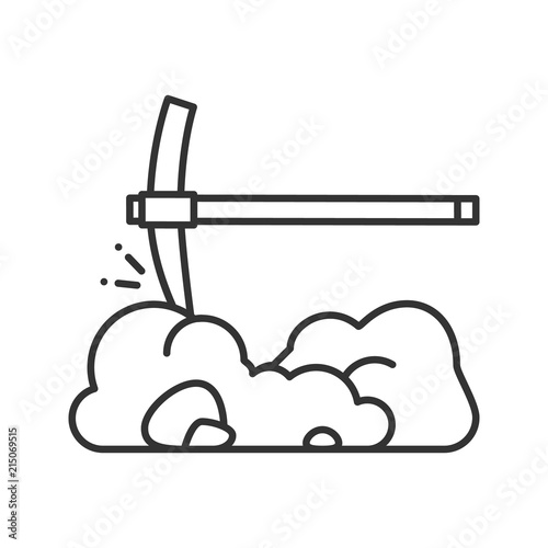 Pick axe breaking rocks linear icon