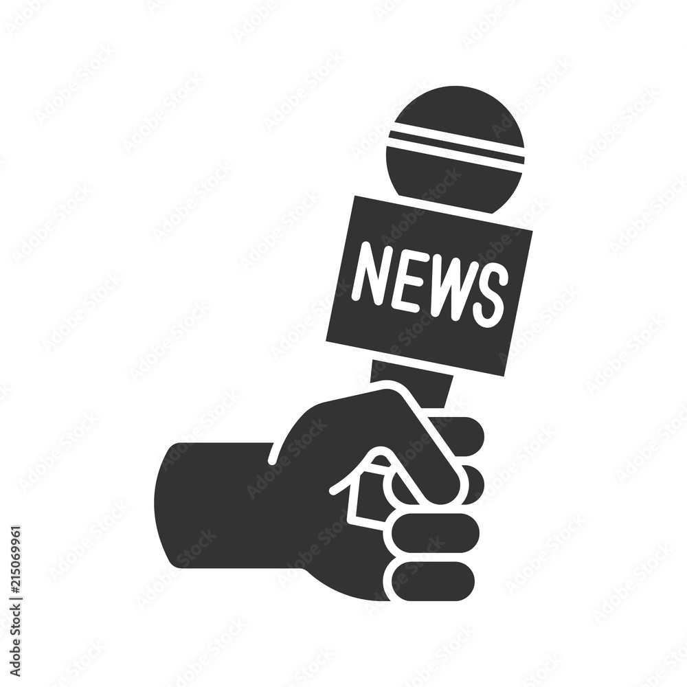 Journalist holding microphone glyph icon Journalist holding microphone glyph icon