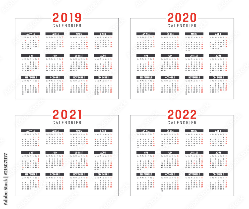 Calendrier Agenda 2019 2020 2021 2022 Stock Vector | Adobe Stock