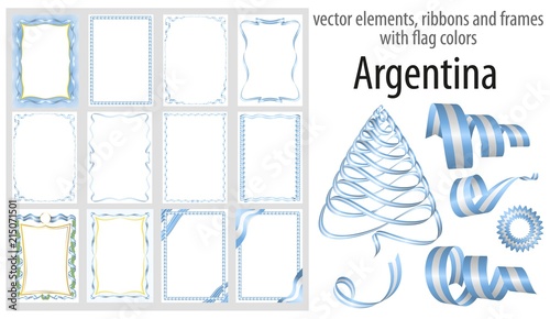 vector elements, ribbons and frames with flag colors Argentina, template for your certificate and diploma