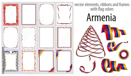 vector elements, ribbons and frames with flag colors Armenia, template for your certificate and diploma
