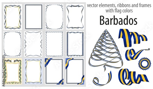 vector elements, ribbons and frames with flag colors Barbados, template for your certificate and diploma