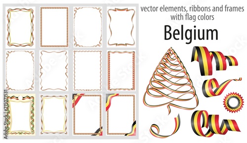 vector elements, ribbons and frames with flag colors Belgium, template for your certificate and diploma