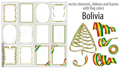 vector elements, ribbons and frames with flag colors Bolivia, template for your certificate and diploma
