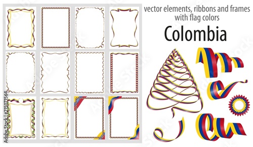vector elements, ribbons and frames with flag colors Colombia, template for your certificate and diploma